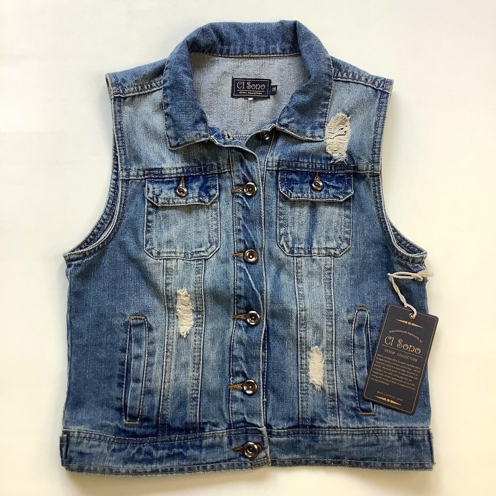 Ci Sono Distressed Denim Vest